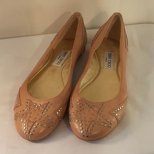 Jimmy choos leather flats tan and silver S…